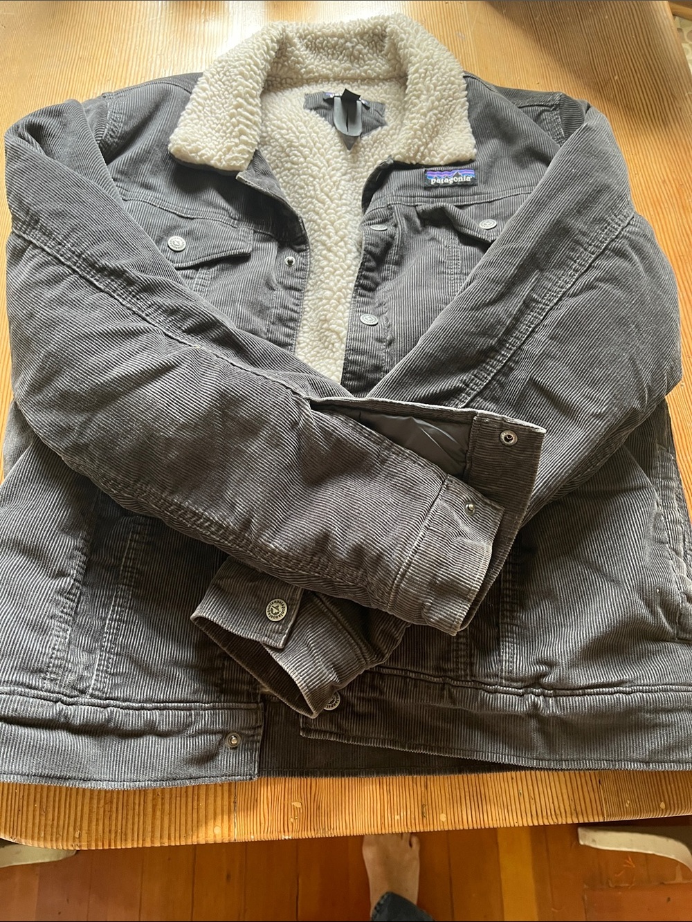 Patagonia Charcoal Corduroy Jacket with Cream Sherpa Lining